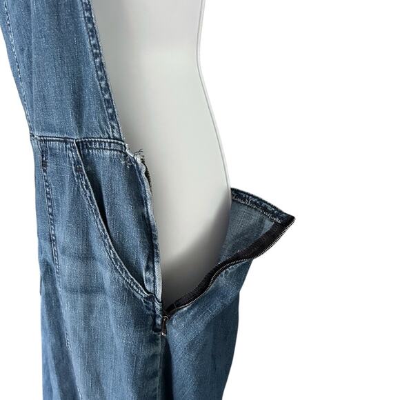 AG Adriano Goldschmied Denim Halter Jumpsuit Women’s L Wide Leg Blue 100% Cotton - Picture 7 of 10